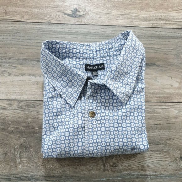 Markham 2XL Short Sleeve Mens Shirt Casual Soft Blue Office Vacation Beach Relax - Picture 7 of 8